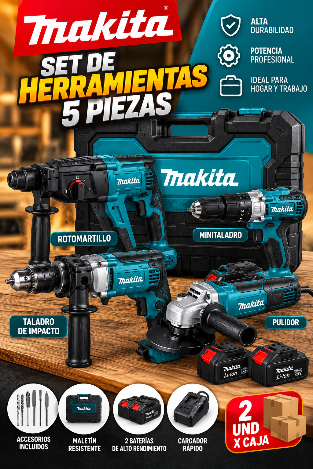 🛠️ SET DE HERRAMIENTAS MAKITA 5 EN 1: POTENCIA Y RENDIMIENTO PROFESIONAL PARA CADA TRABAJO